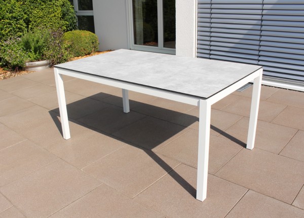 Jati & Kebon HPL-Tisch 160x90 cm mit HPL-Tischplatte grigio granite,  Gestell weiss, Aluminium | Esstische | Gartentische | Gartenmöbel-Shop |  Sow Shin Gartenmöbel